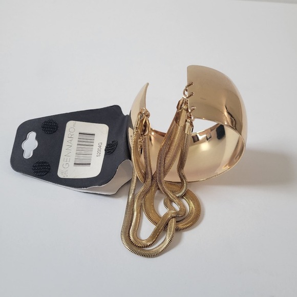 G By Gennaro Gold Tone Cuff / Bracelet With Gold Tone Herringbone Chain Accents - Picture 3 of 4